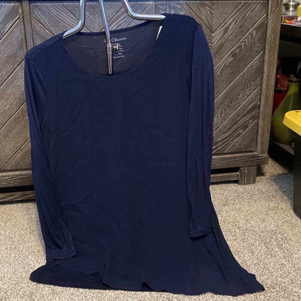 NWT Chico's Deep navy knit woven Tunic Long Sleeve Blouse